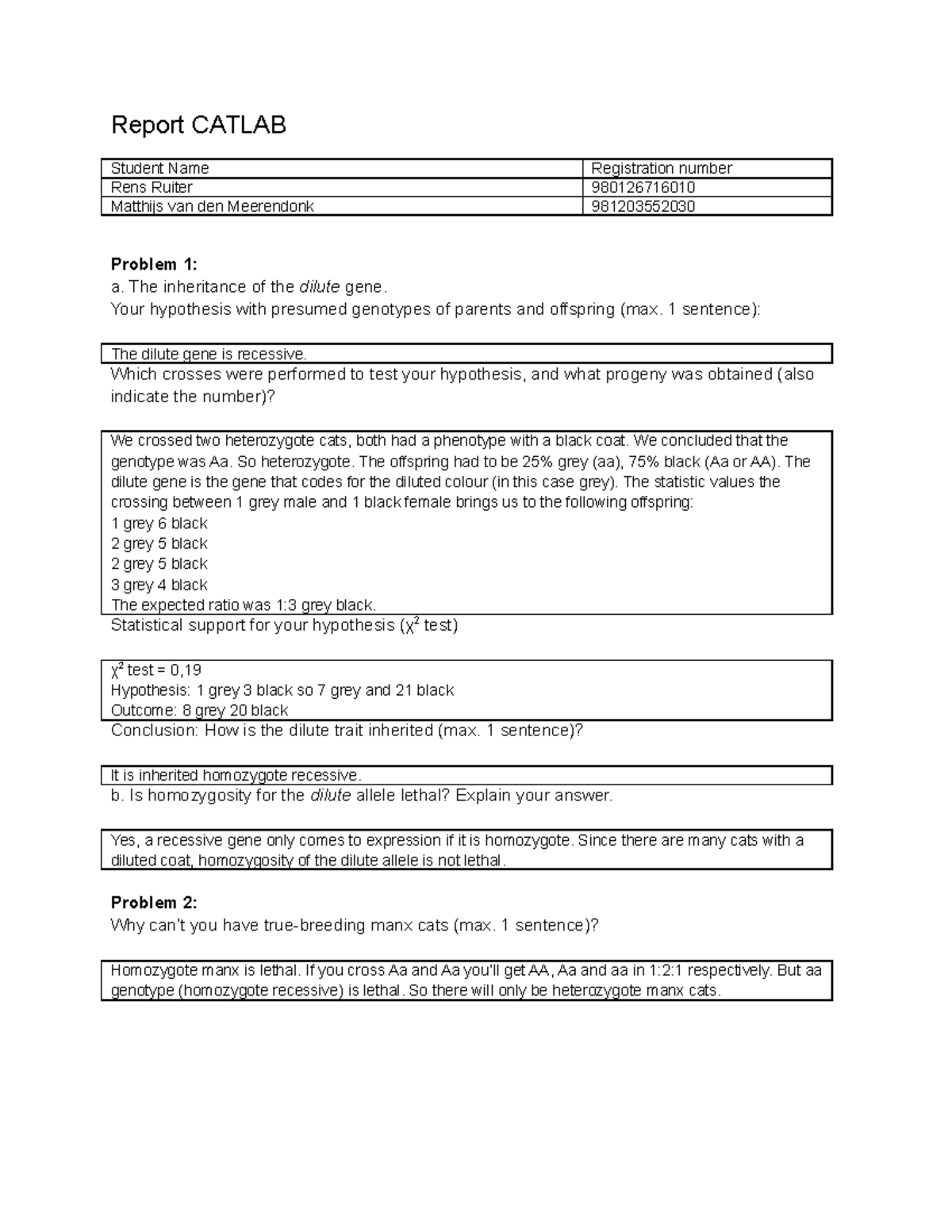 Catlab Case Study Report - Genetics Analysis and Conclusions - Studeersnel