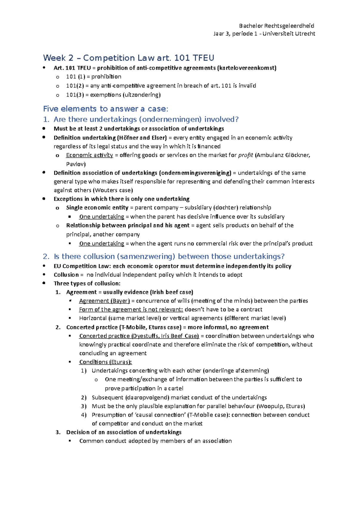 Week 2 Summary: Competition Law & Art. 101 TFEU - European Law ...