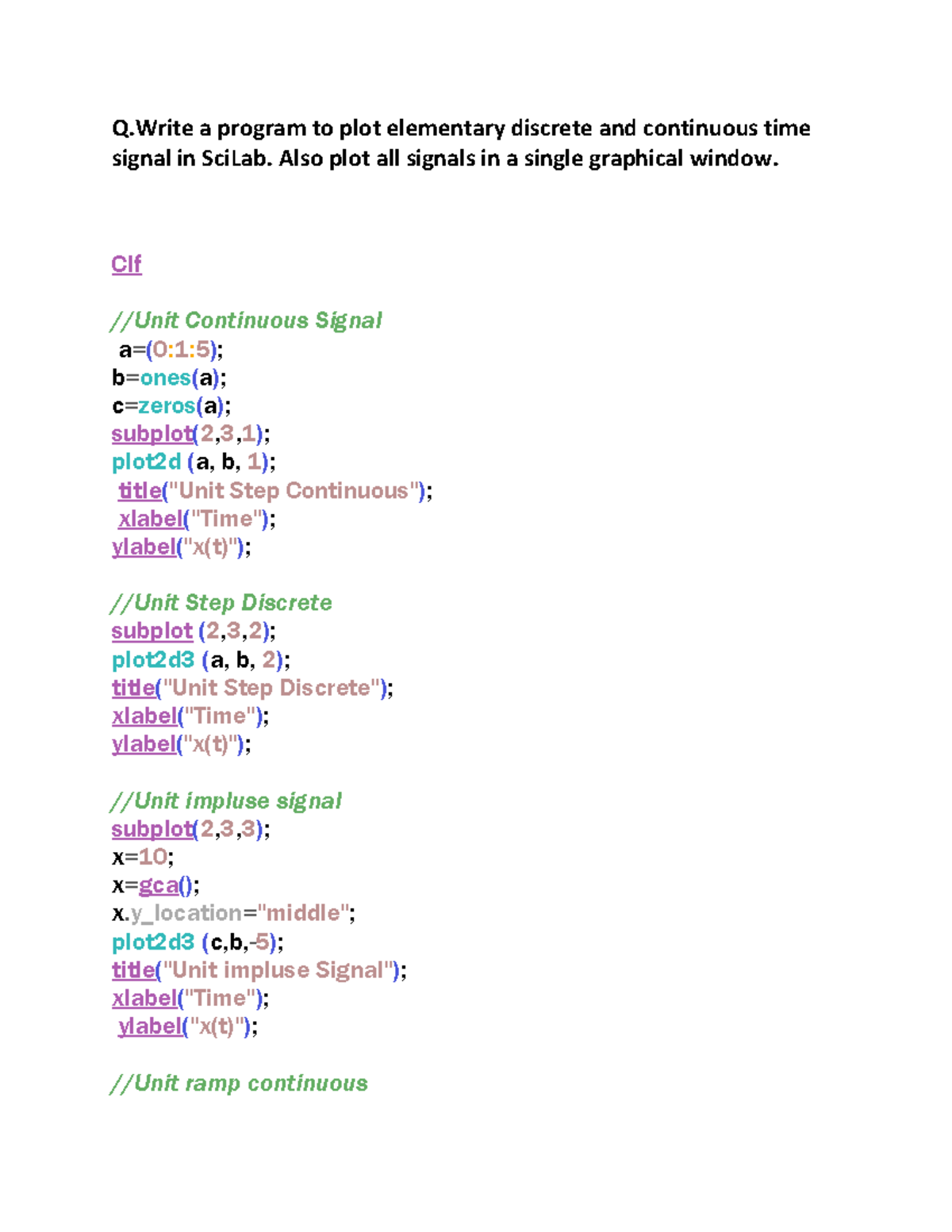 A1 - This is the assignment - Q a program to plot elementary discrete ...
