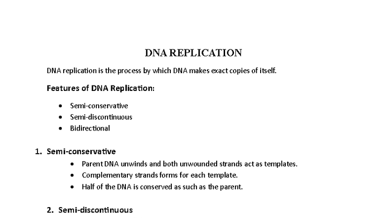 DNA Replication Overview: Key Features and Steps - Studocu