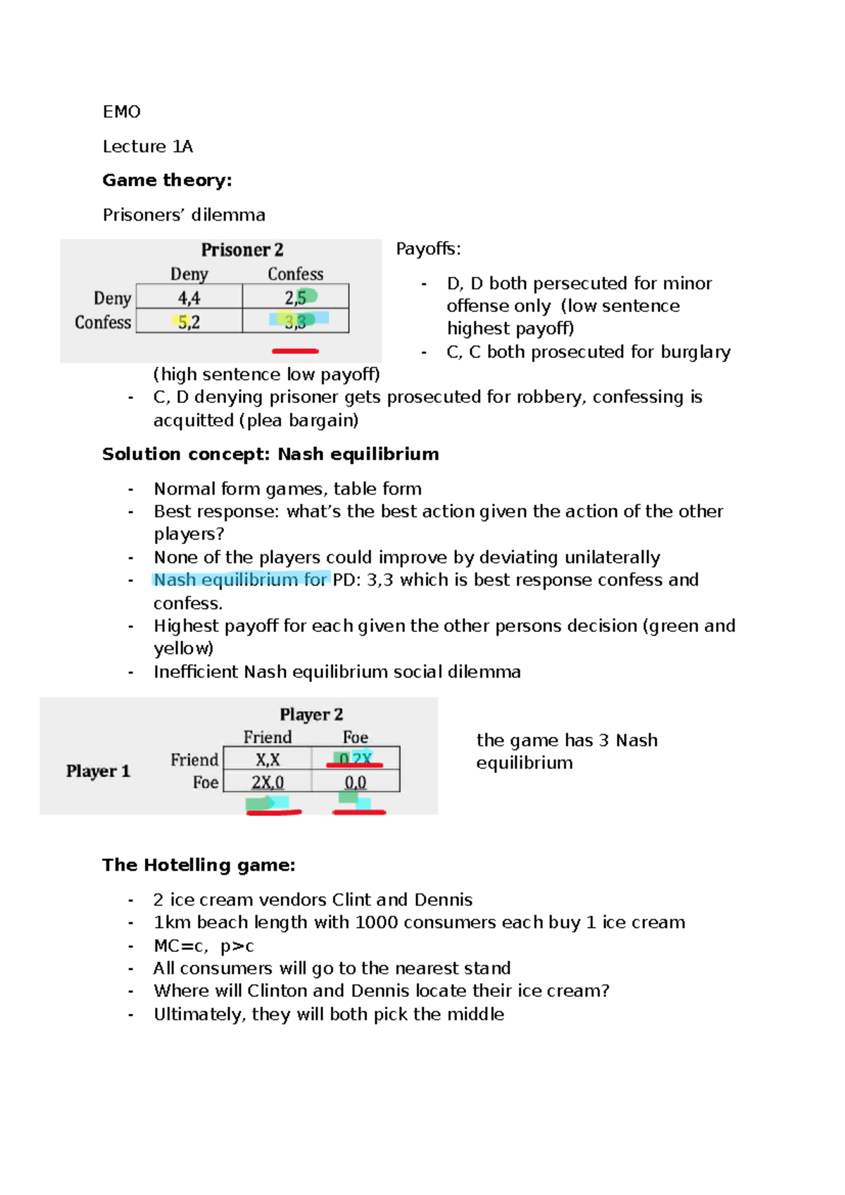 EMO 1 Lecture Notes: Game Theory, Nash Equilibrium & Market Power ...