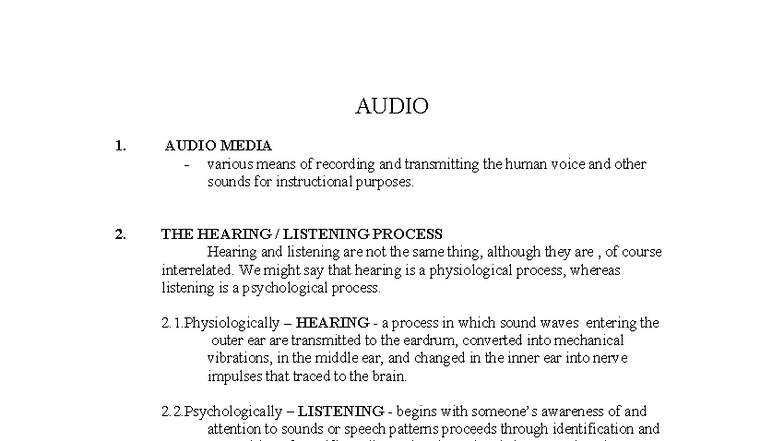 AUDIO 101: Understanding Audio Media and Listening Skills - Studocu