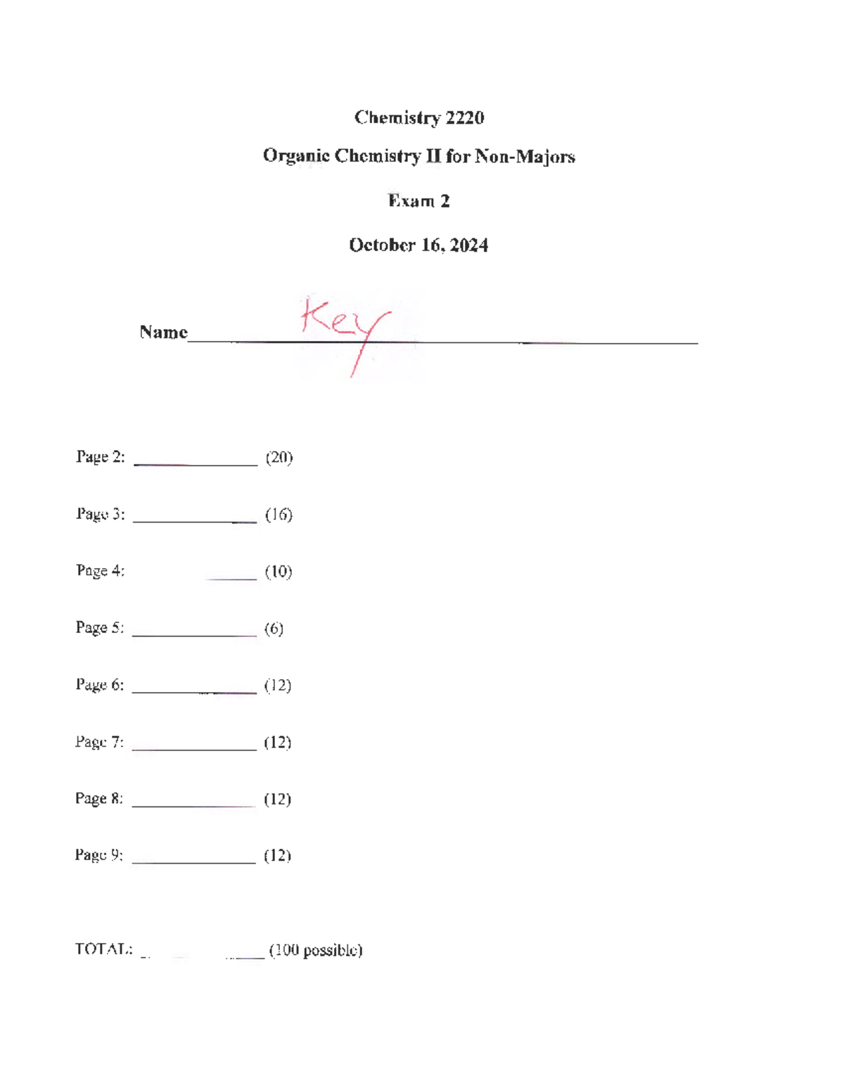 F24 Chemistry 2220 Organic Chem II Exam 2 Answer Key - Fall 2024 - Studocu