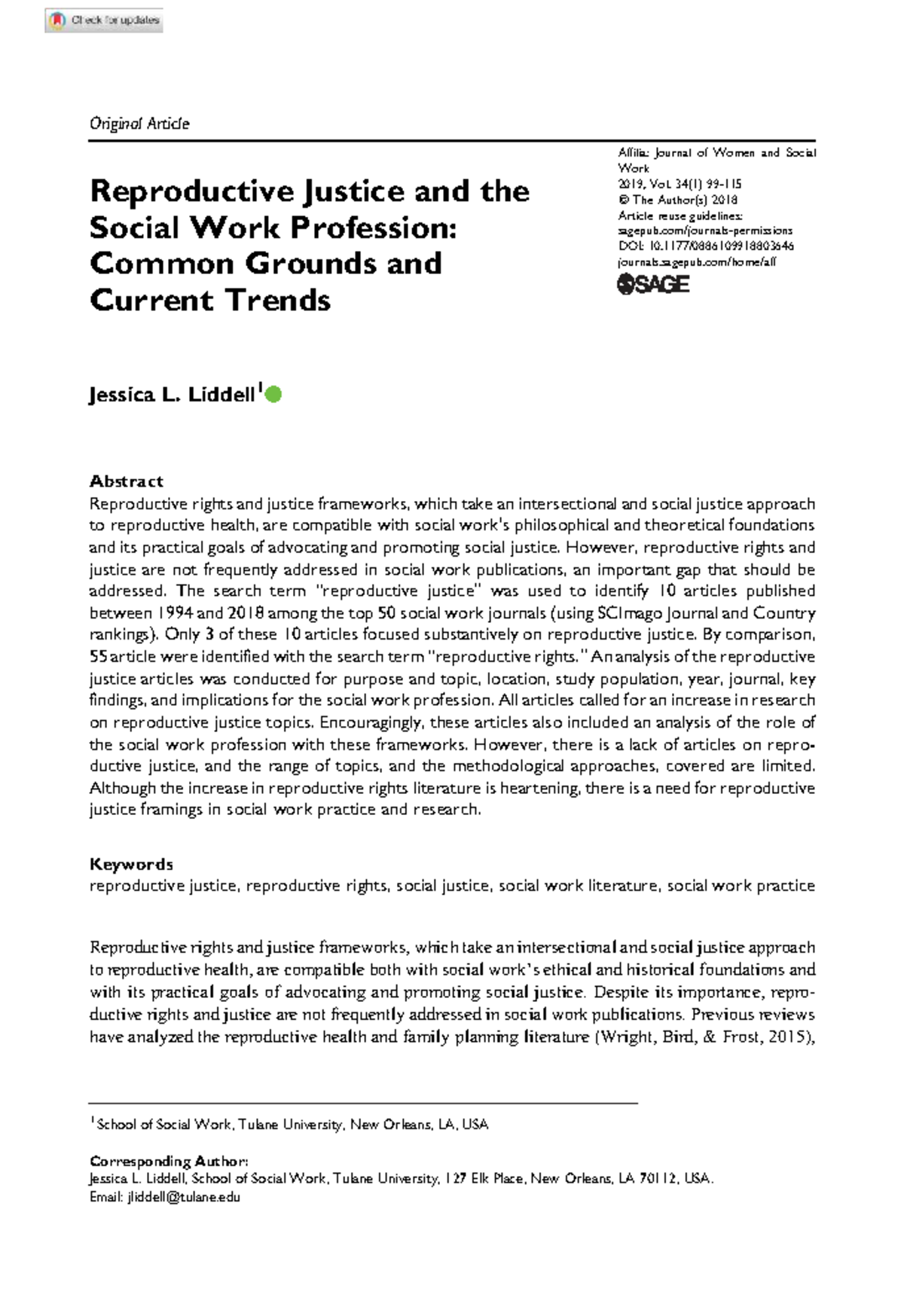 Reproductive Justice in Social Work: Bridging Theory and Practice - Studocu