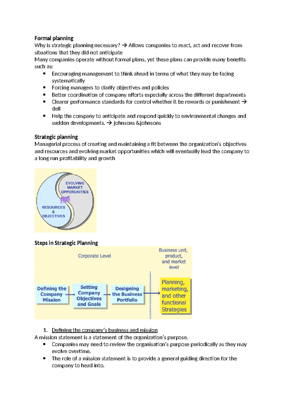Strategic Planning - Week 2 Notes (MGT 101) - Studocu
