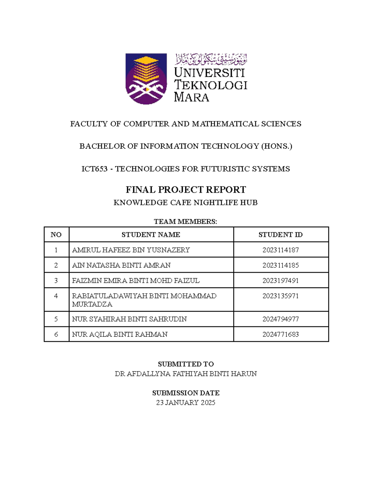 ICT653 Final Project Report: Knowledge Café Nightlife Hub - Studocu