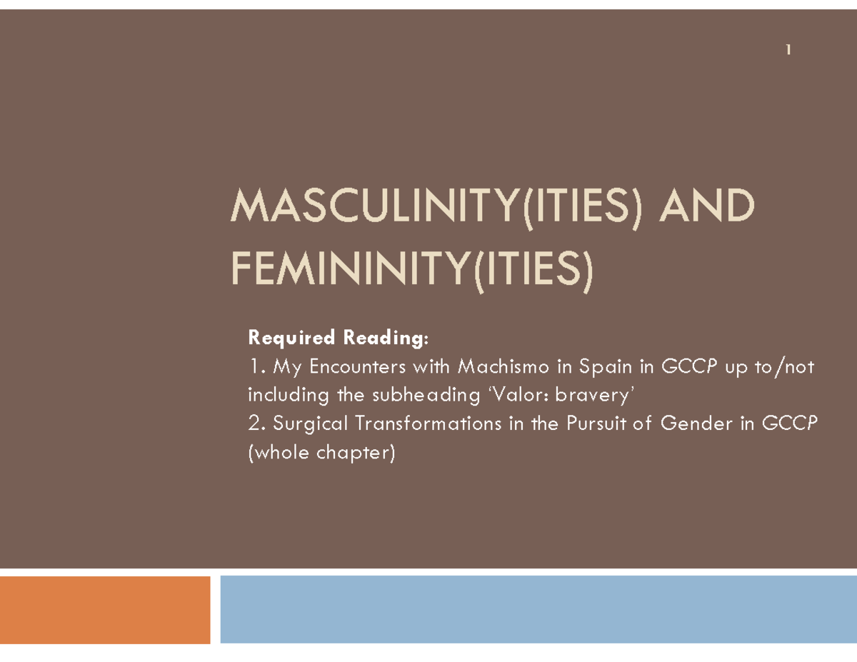 GCCP 1 Lecture 5: Exploring Masculinity and Femininity Dynamics - Studocu