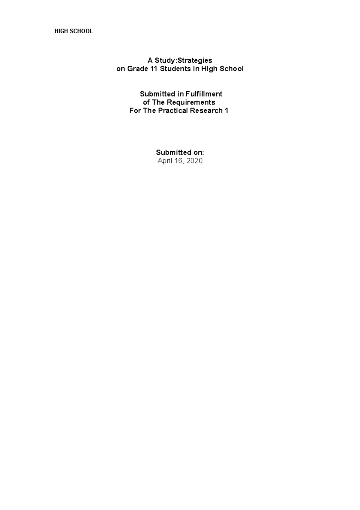 Strategies for Effective Learning Among Grade 11 Students in High ...