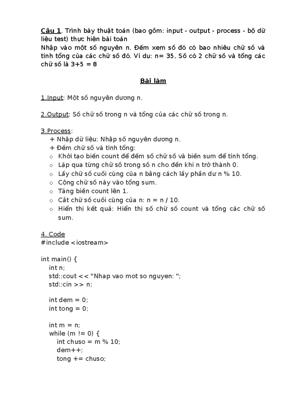 BTL - Đáp án đề - Câu 1. Trình bày thuật toán (bao gồm: input - output ...