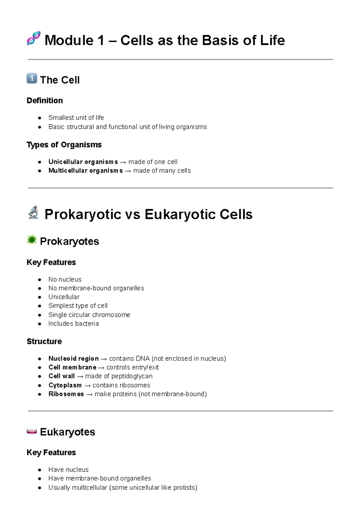 Module 1: Cells - Prokaryotic vs Eukaryotic Overview and Functions ...