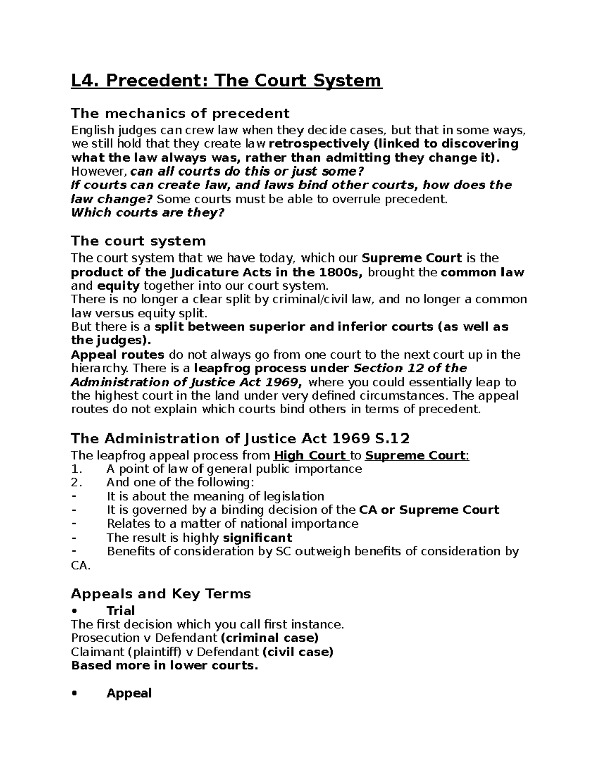 L4. Precedent: The Court System - L4. Precedent: The Court System The ...