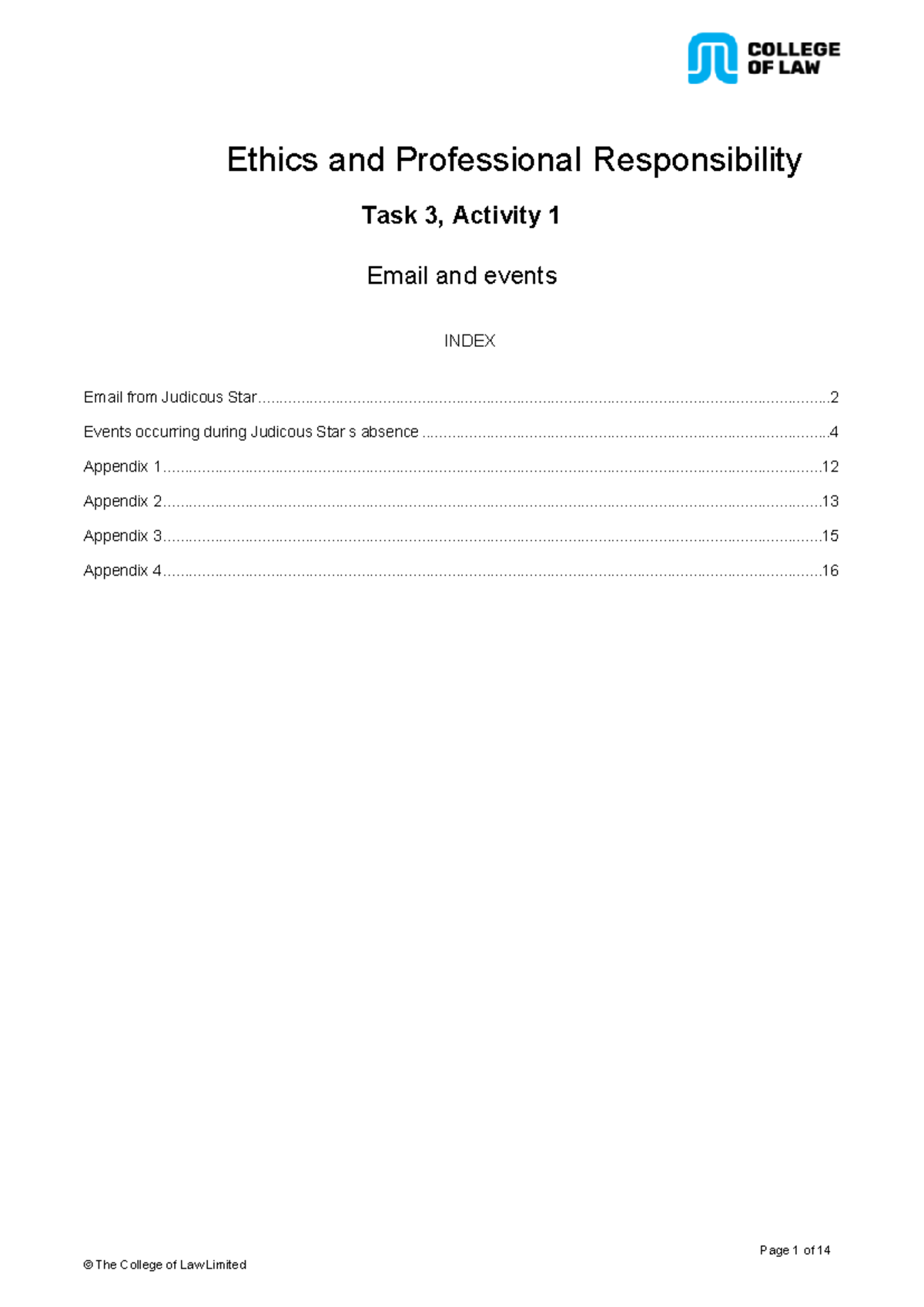 Ethics and professional responsibility T3 A1 email and events summary ...