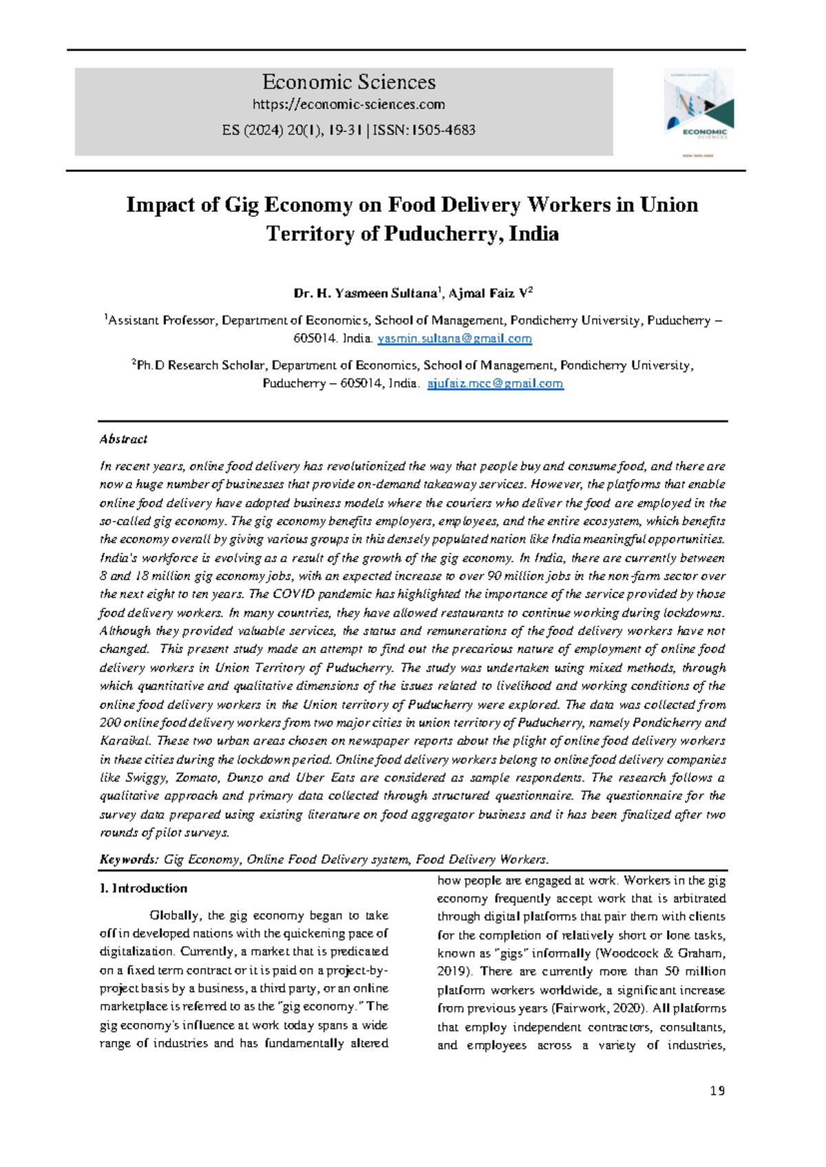 Impact of Gig Economy on Food Delivery Workers in Puducherry ES (2024 ...