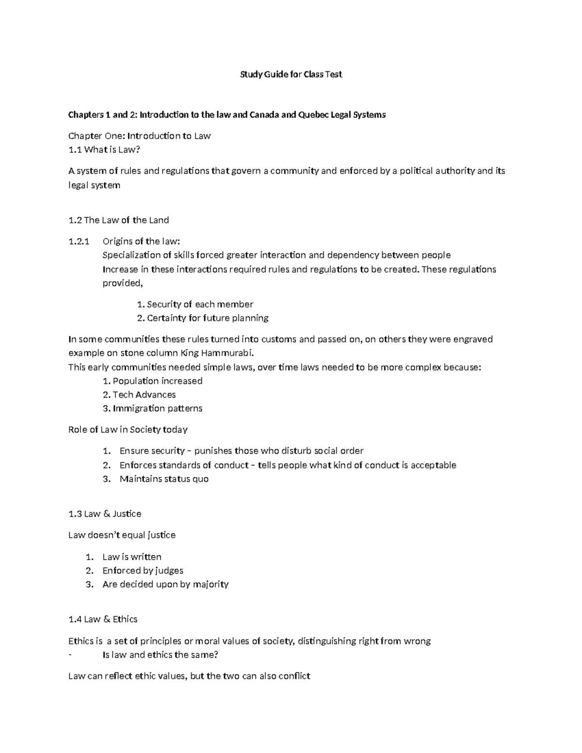 Midterm Study Guide: Law & Legal Systems in Canada (COMM 316) - Studocu