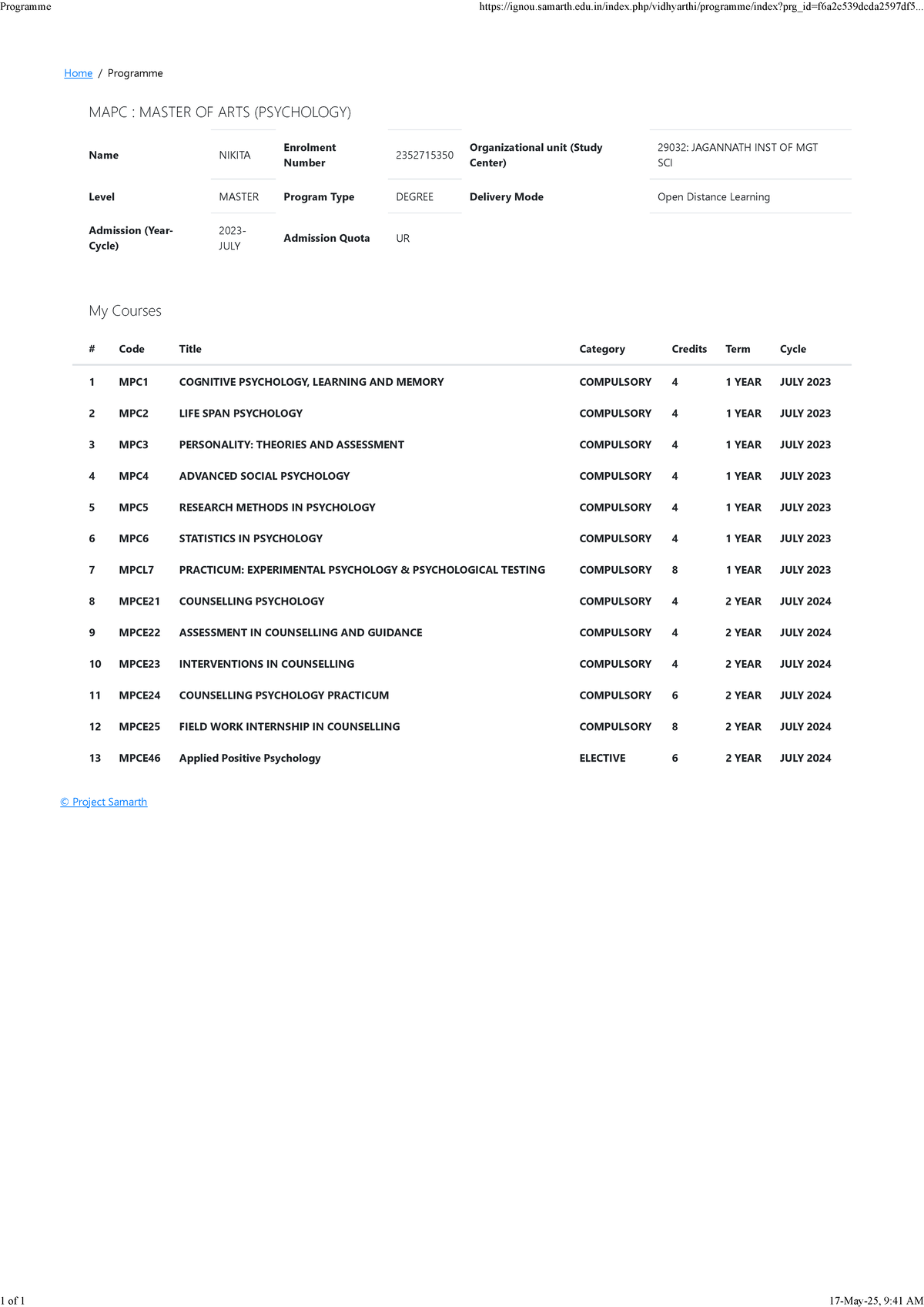 MAPC 2023: Comprehensive Overview of Master of Arts in Psychology - Studocu