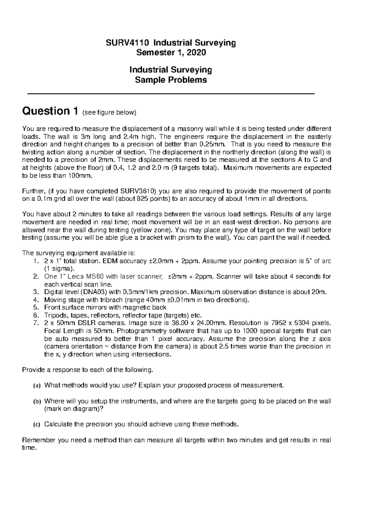 SURV4110 Industrial Surveying Practice Questions 1-5 Solutions - Studocu