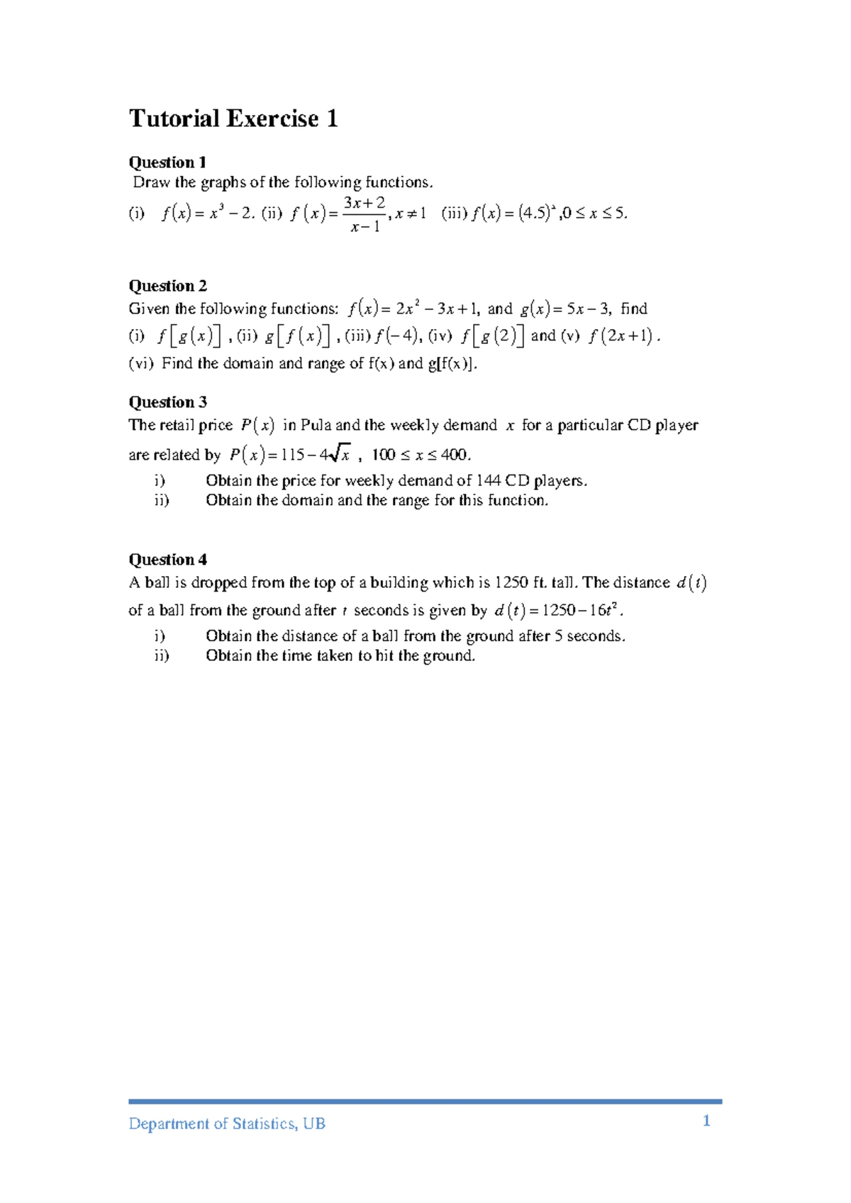 STA 102 Chapter 1: Functions Overview and Exercises - Studocu