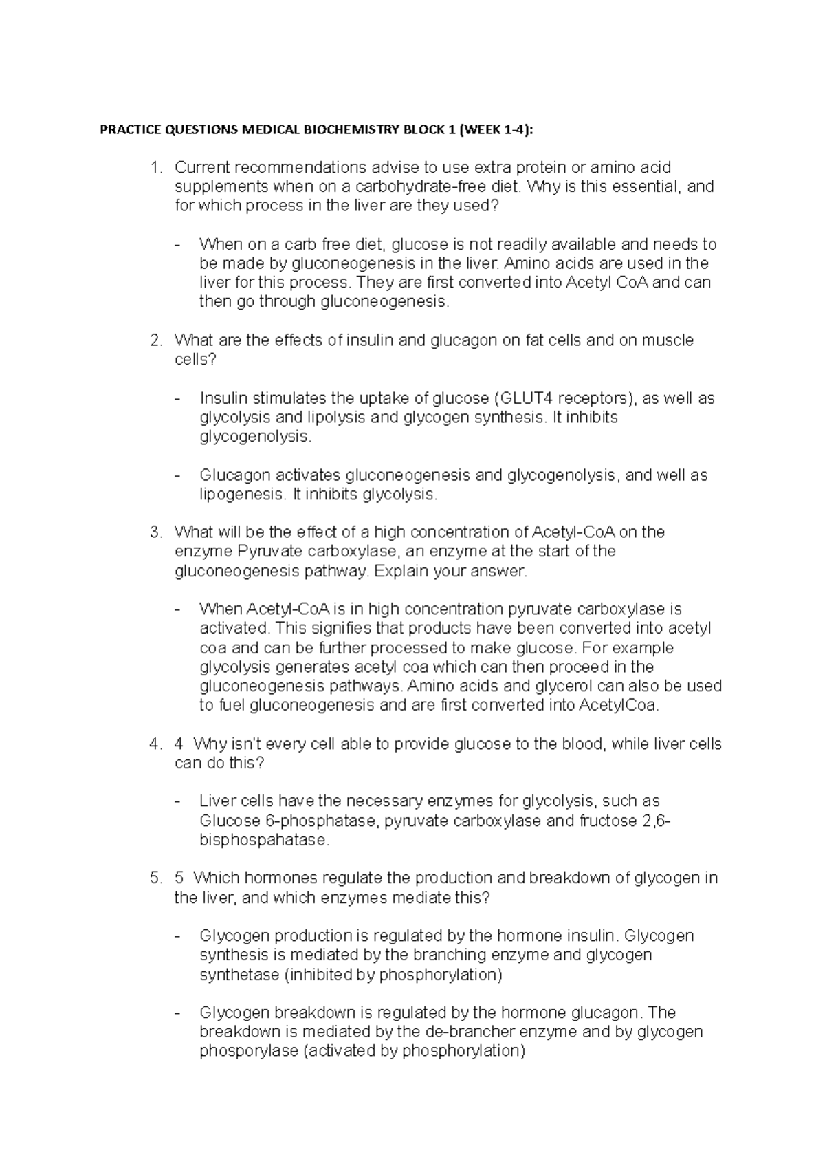 Practice Questions for Medical Biochemistry (B1) - Weeks 1-4 Review ...