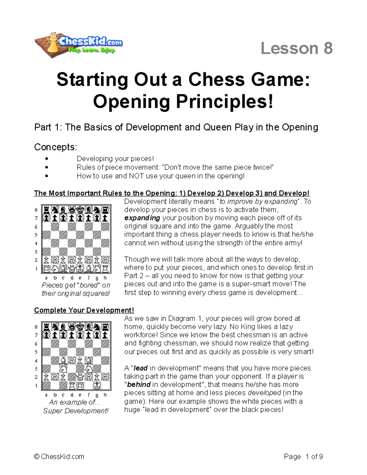 Lesson 8 - note - Starting Out a Chess Game: Opening Principles! Part 1 ...