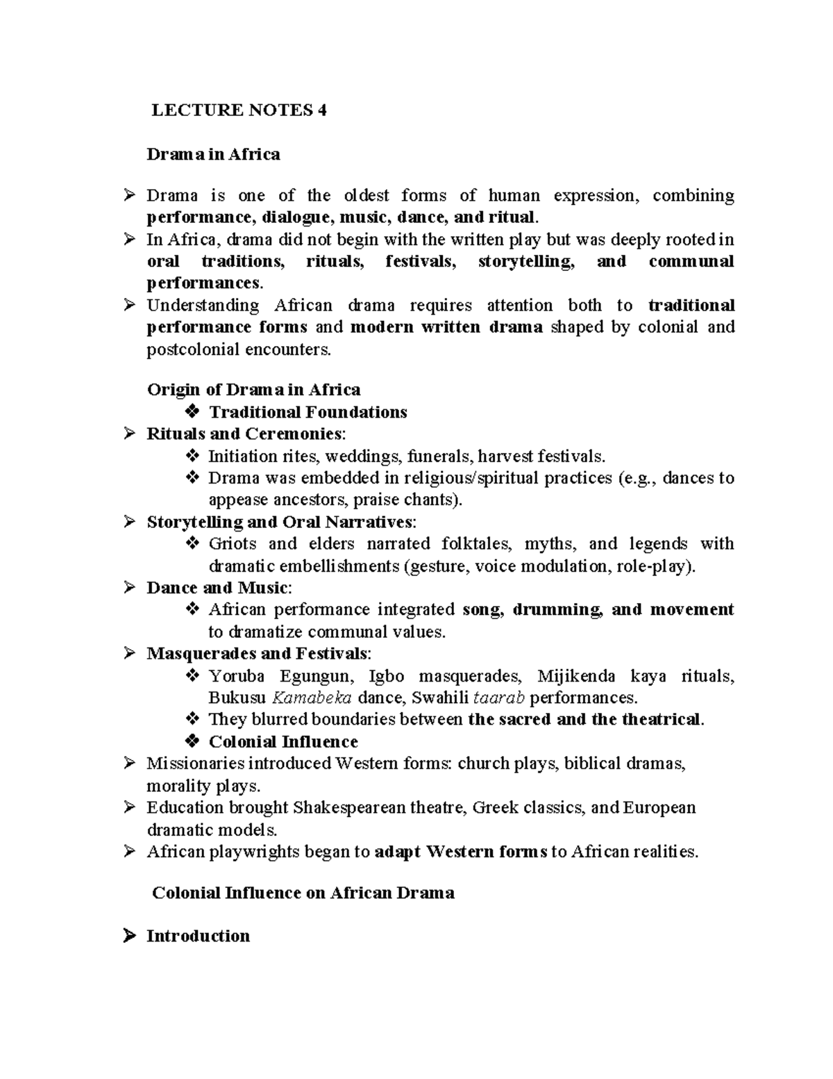 ALT 2211 LECTURE NOTES 4: The Evolution of Drama in Africa - Studocu