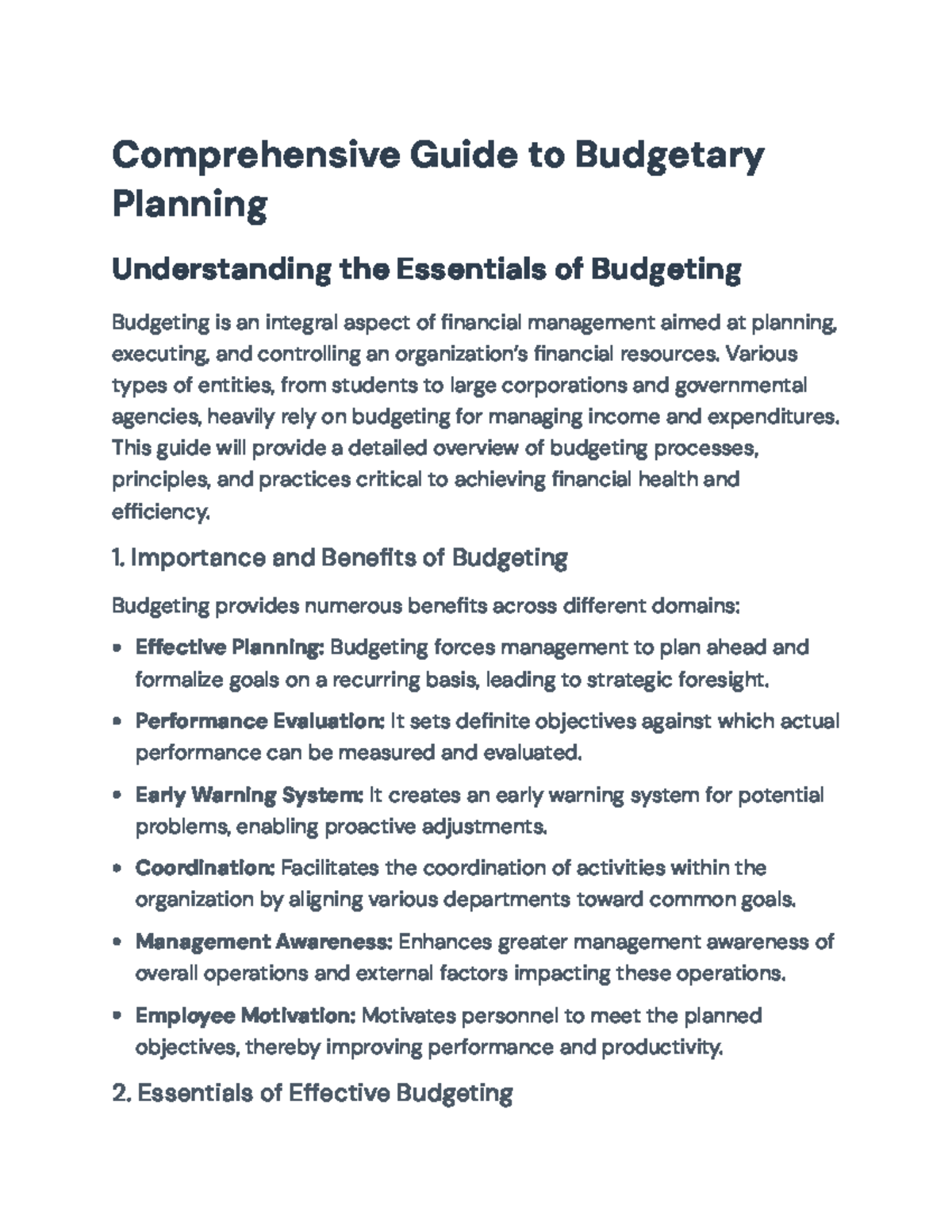 Comprehensive Guide to Budgetary Planning and Financial Management ...