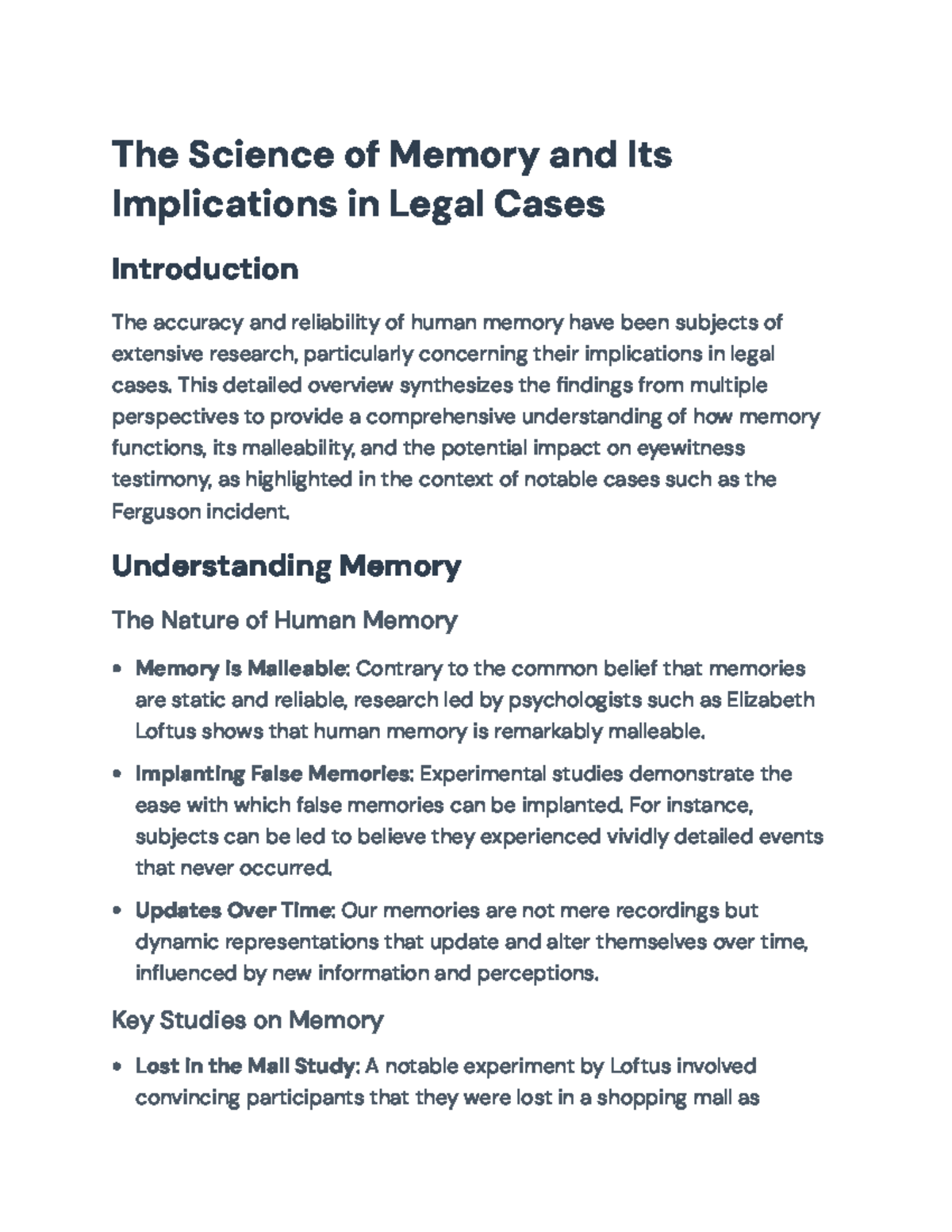 The Science of Memory: Legal Implications of Eyewitness Testimony - The ...