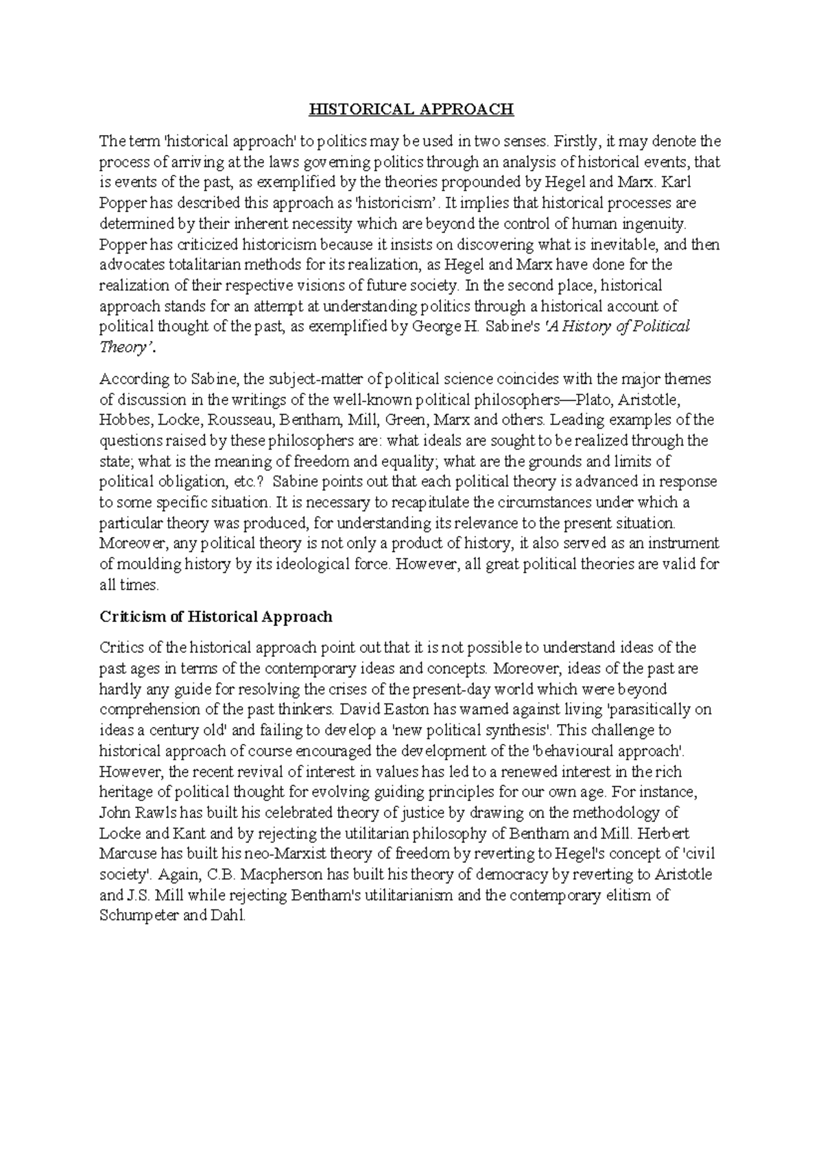 Historical Approach - HISTORICAL APPROACH The term 'historical approach ...