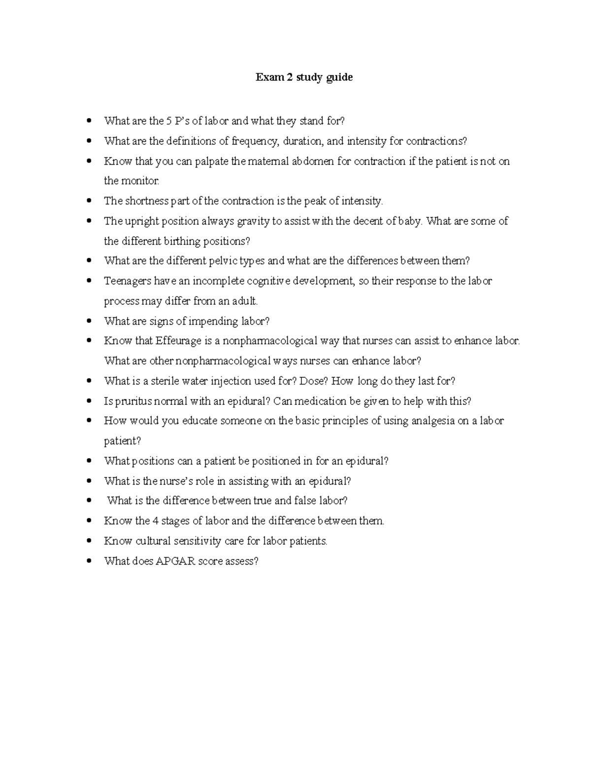 NURS 202 Exam 2 Study Guide: Key Concepts in Labor and Delivery - Studocu