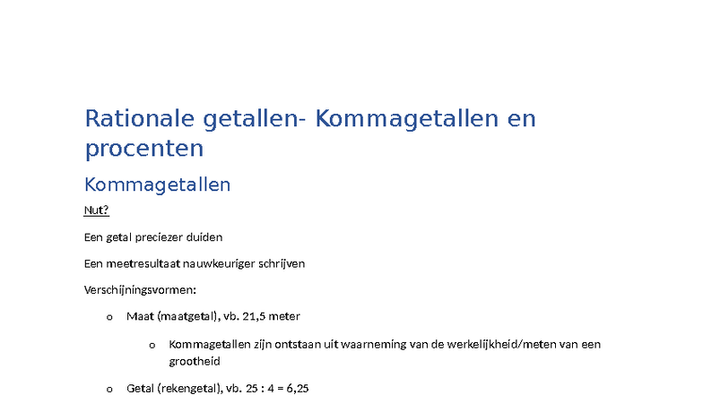 Rationale Getallen en Kommagetallen: Nut en Toepassingen - Studocu