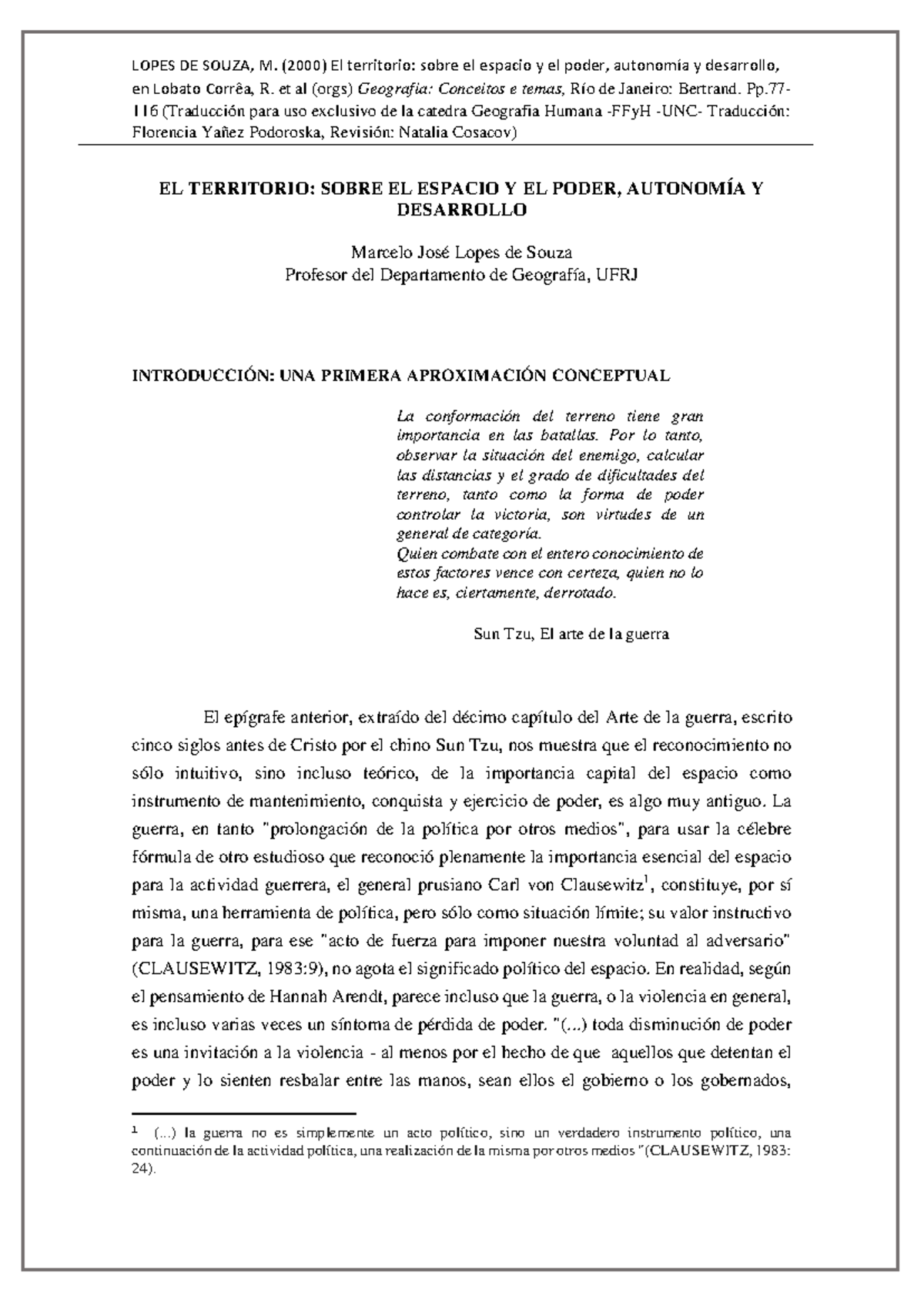 El Territorio: Espacio, Poder y Desarrollo en Geografía Humana - FFyH - UNC - Document Preview
