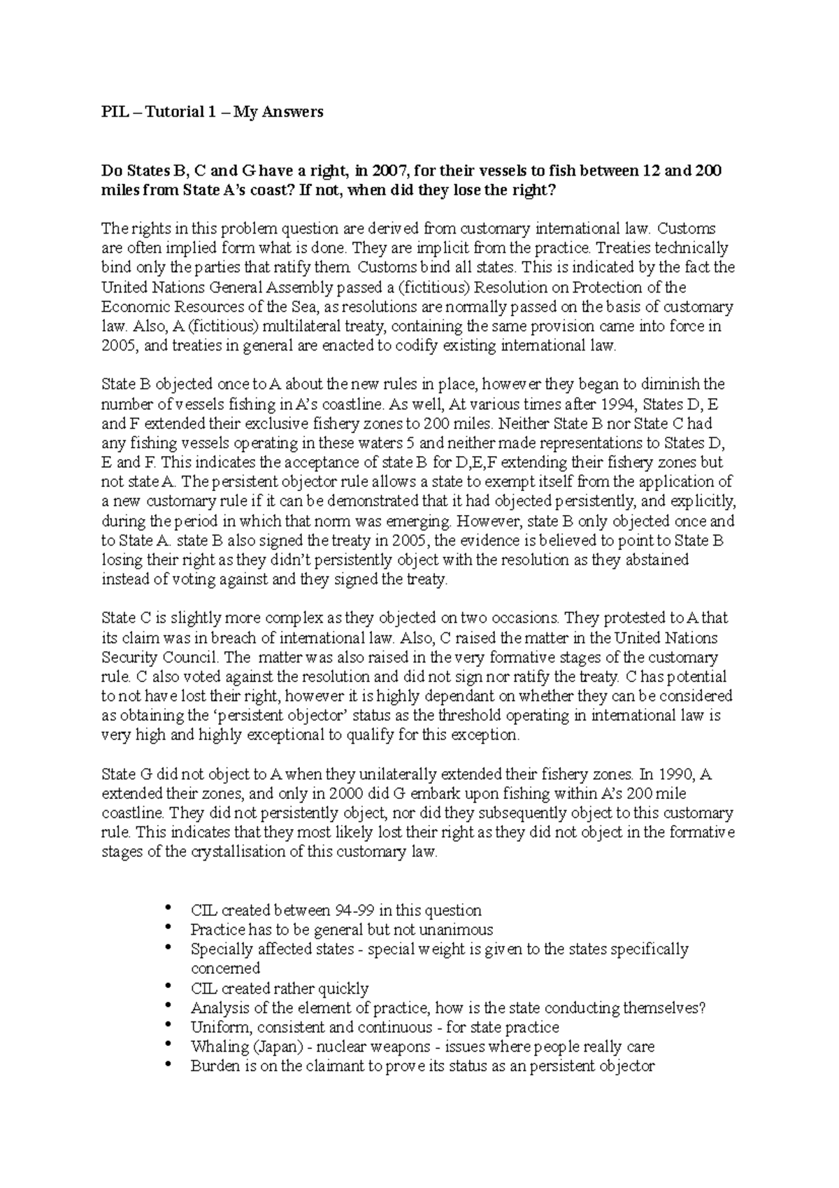 PIL Tutorial 1 - Analyzing Sources of International Law - Studeersnel