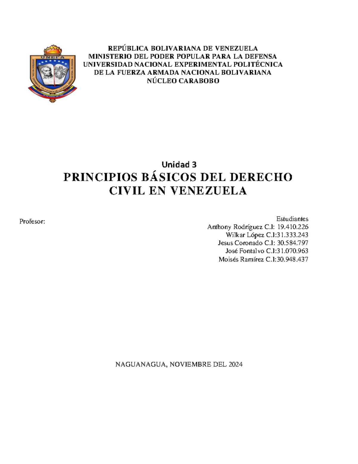 Unidad 3: Principios Básicos del Derecho Civil en Venezuela - Cód. Civil - Document Preview