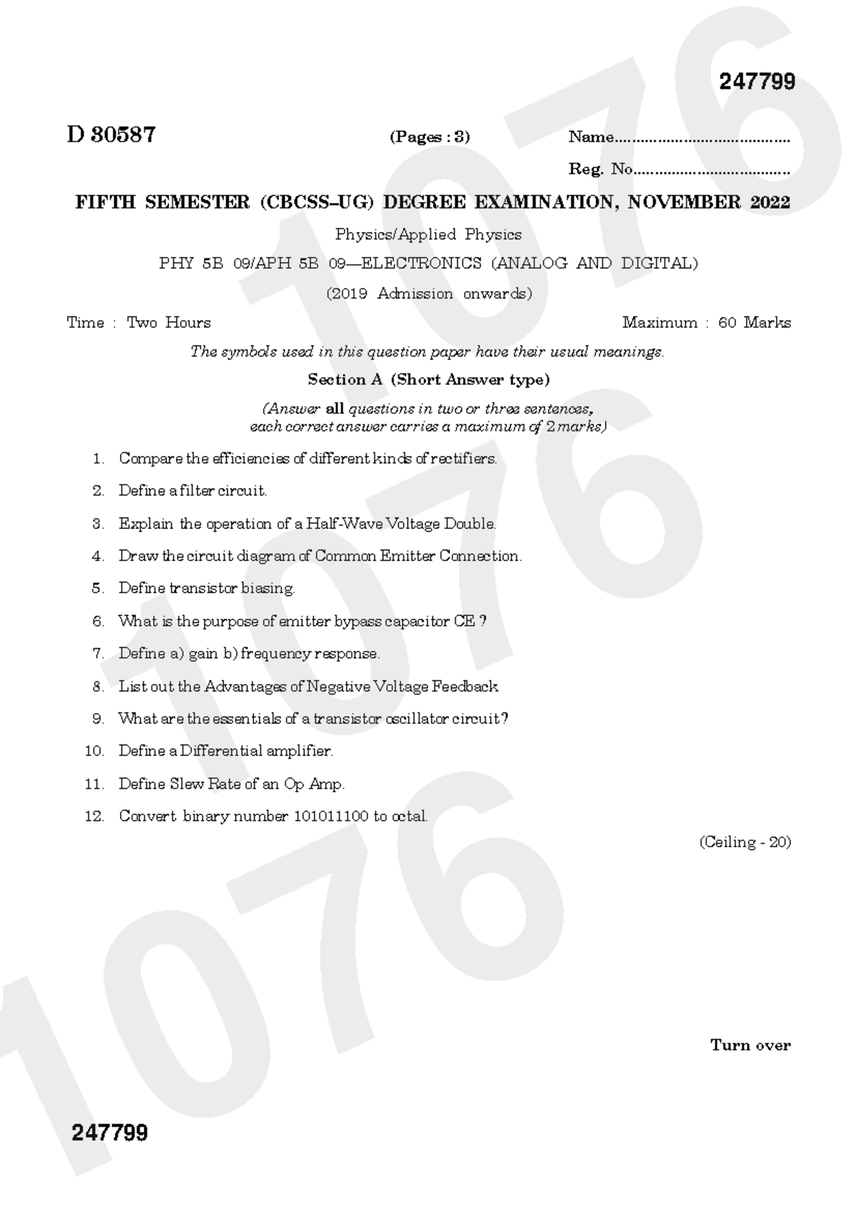 Electronics (Analog and Digital) PHY 5B - 5th Sem Exam Nov 2022 - Studocu