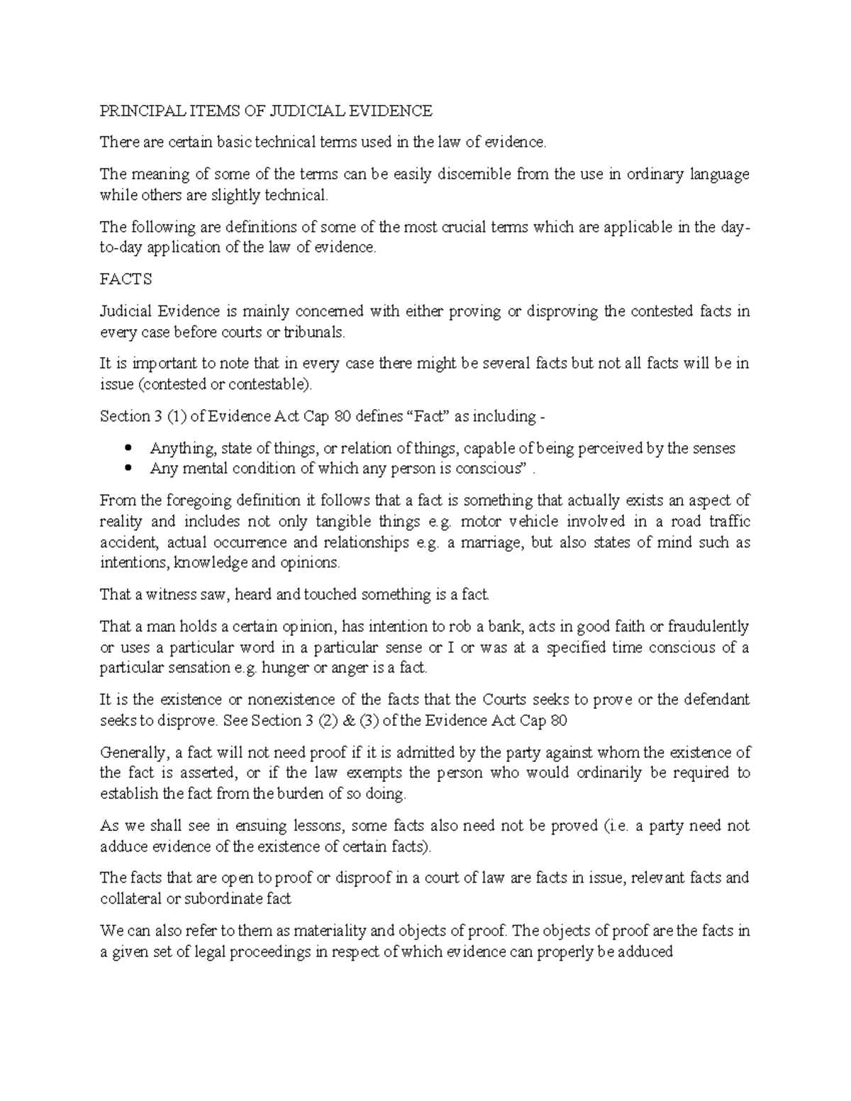 PRINCIPAL ITEMS OF JUDICIAL EVIDENCE - The meaning of some of the terms ...
