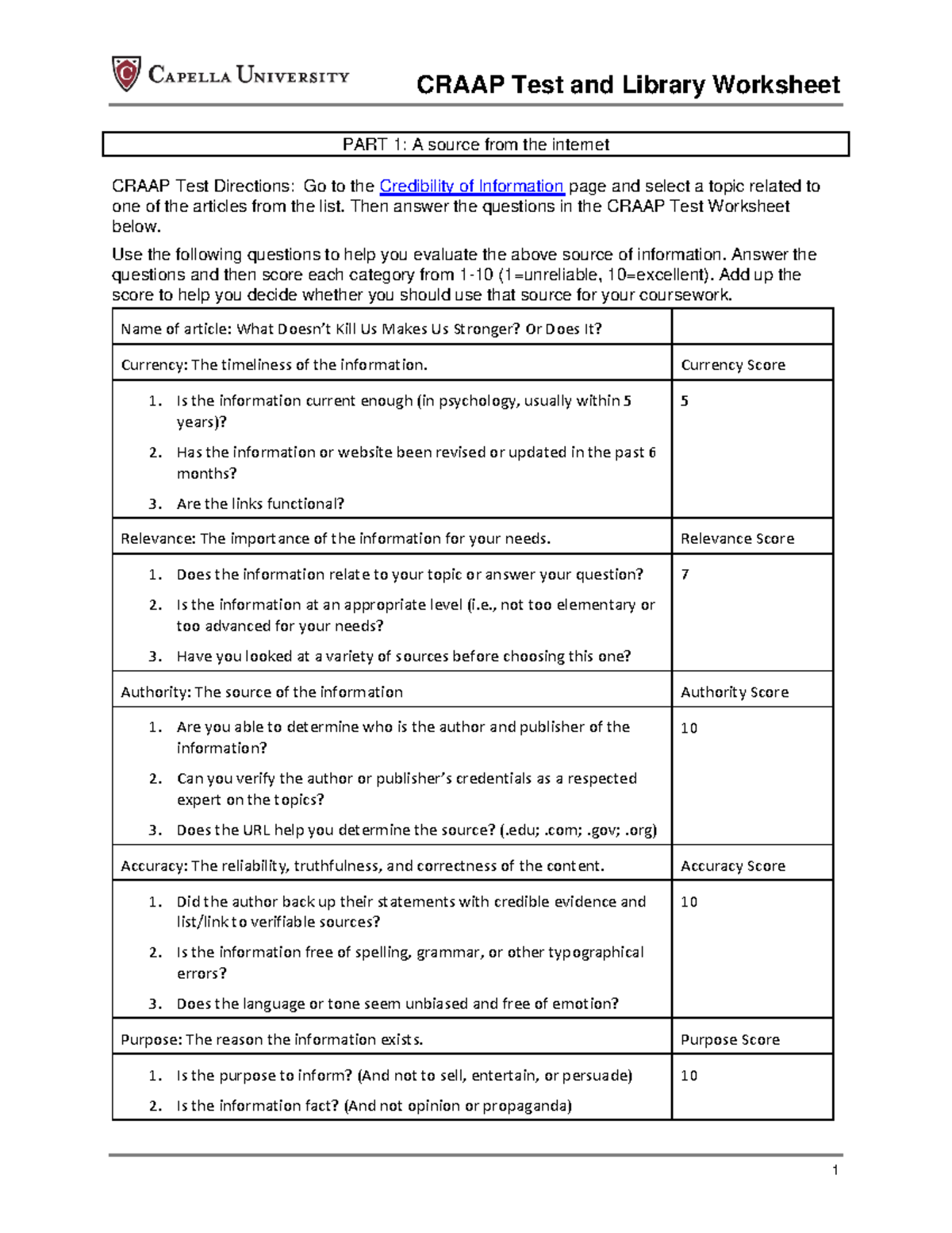CRAAP Test & Library Worksheet: Evaluating Sources for FPX 2 - Studocu