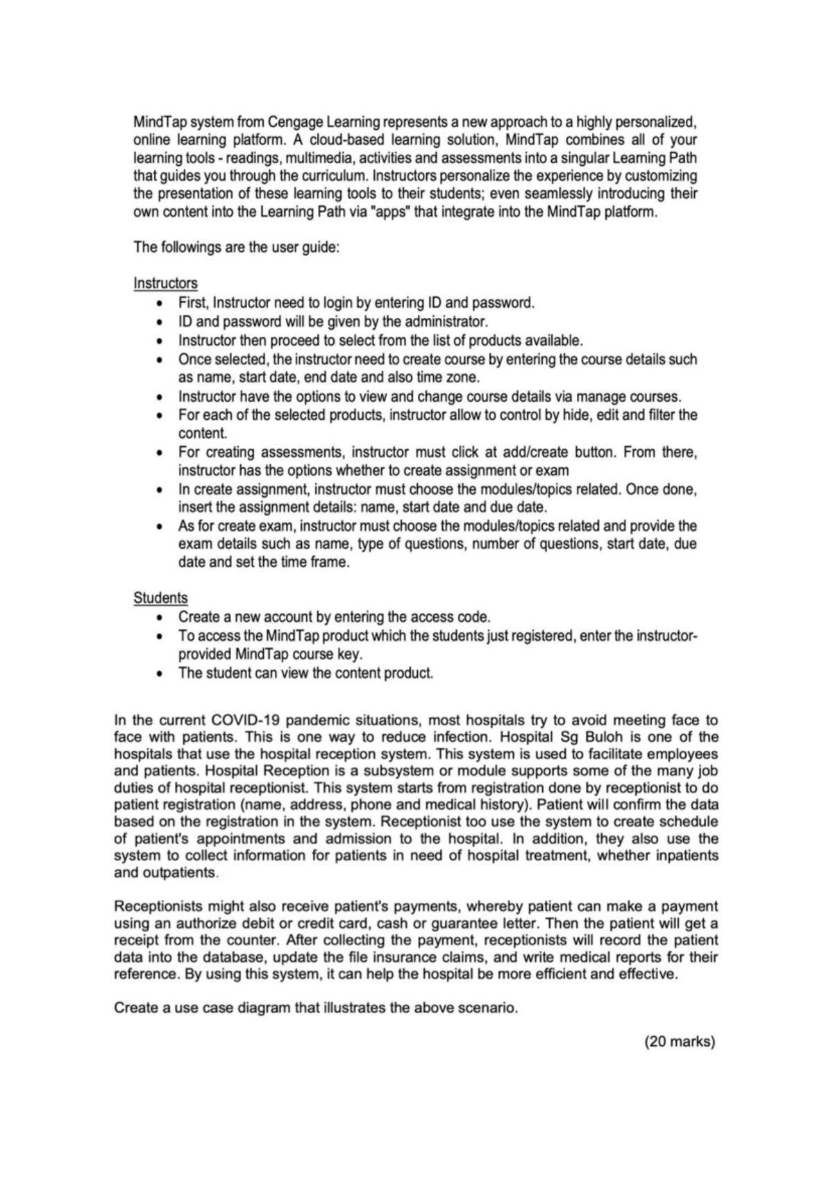 BTM533 MindTap User Guide & Hospital Reception System Use Case - Studocu
