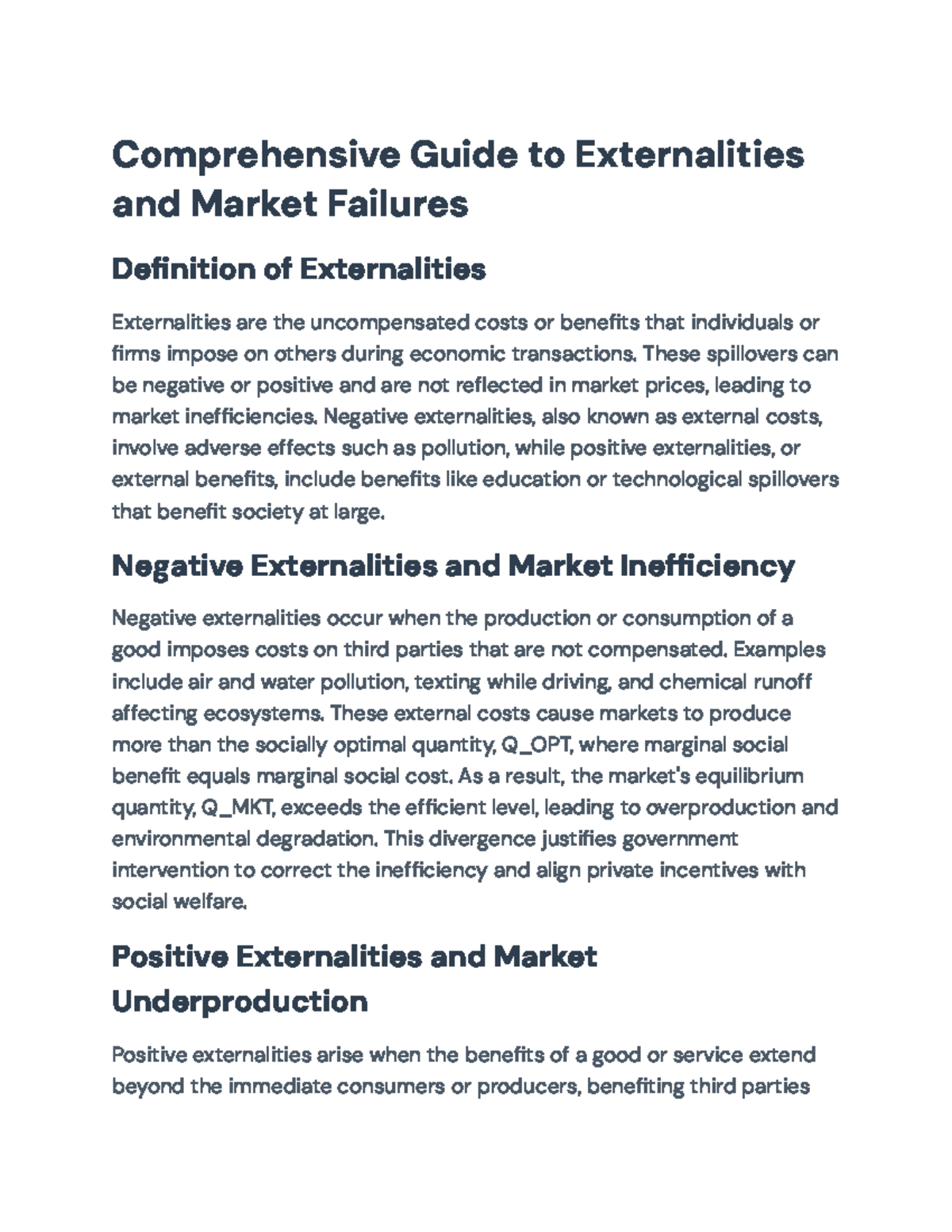 Comprehensive Study on Externalities & Market Failures (ECO 101) - Studocu