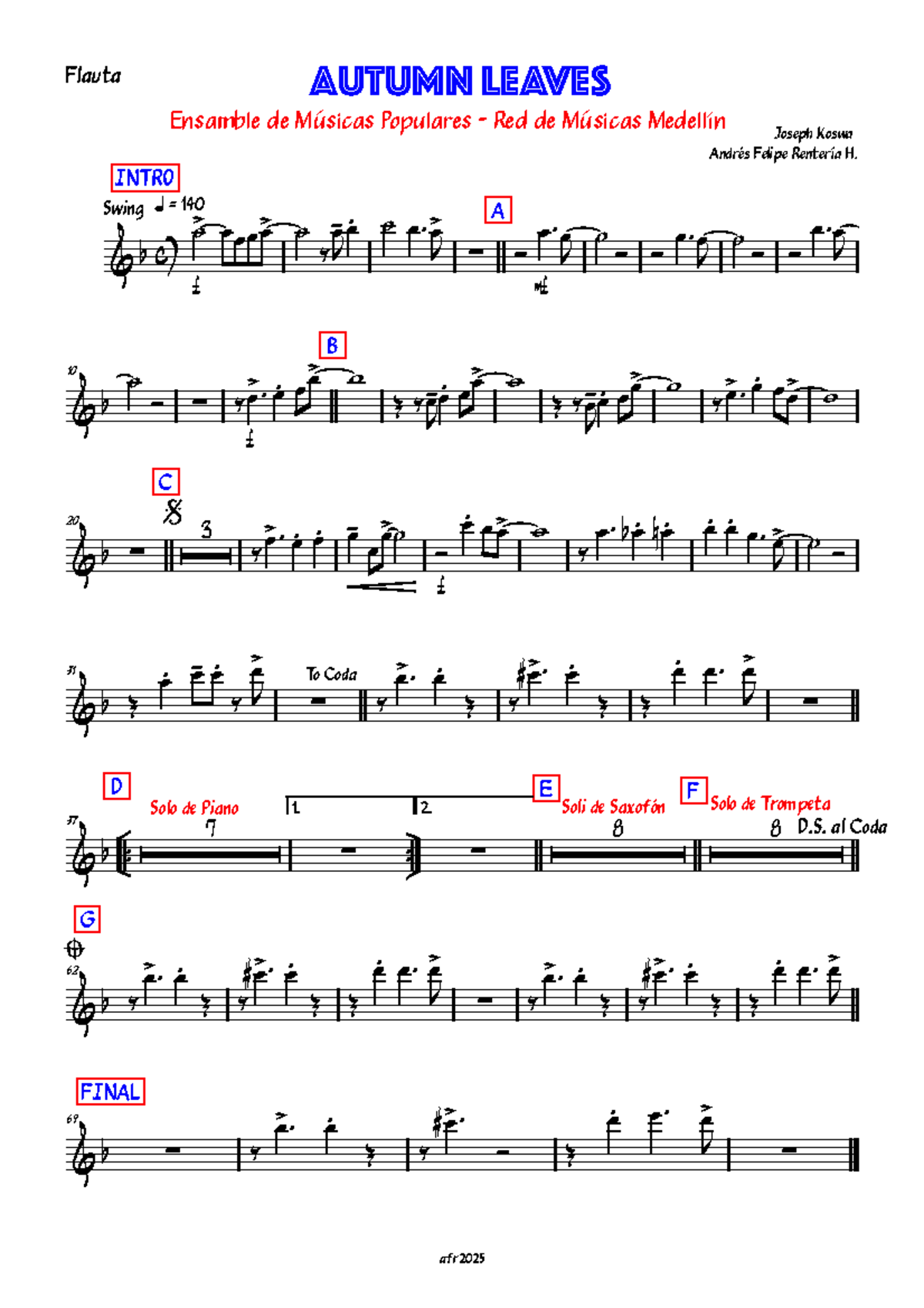 Autumn Leaves-Flauta - Nada - Joseph Koswa Andrés Felipe Rentería H ...
