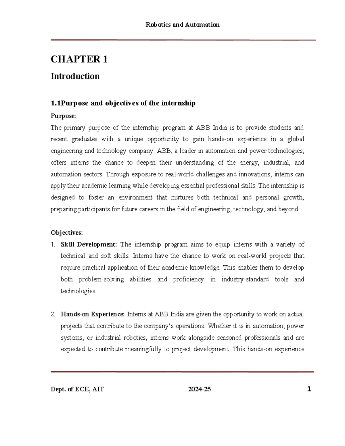 Robotics and Automation Internship Overview - CHAPTER 1 Insights - Studocu