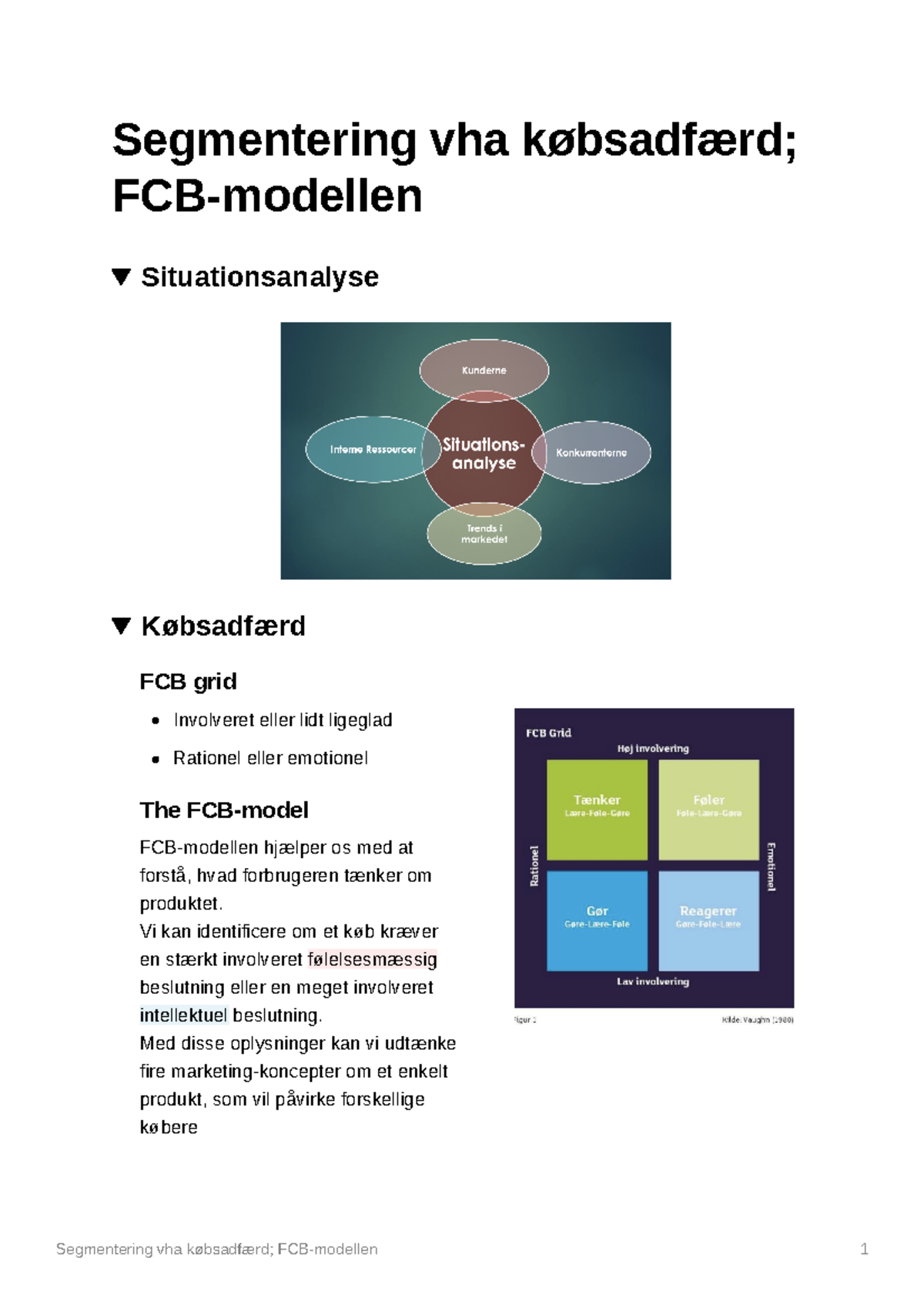 Segmentering og Købsadfærd med FCB-modellen: En Analyse - Studocu