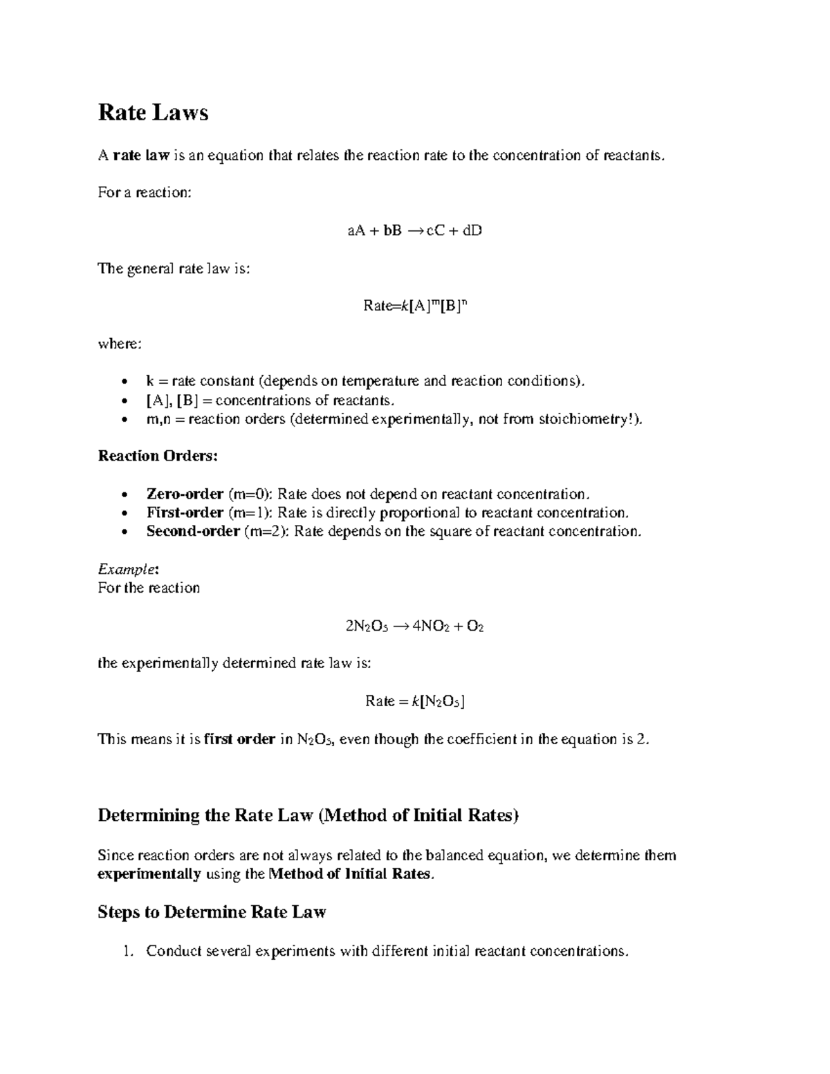 Rate Laws Notes - CHEM 101 Tutorial Work - Studocu