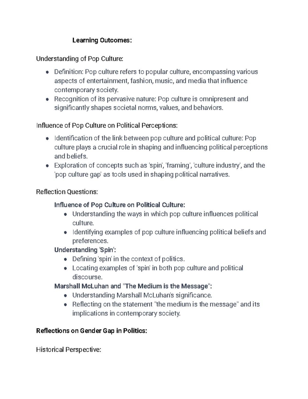 POP400: Learning Outcomes - Week 1 on Pop Culture & Politics Dynamics ...