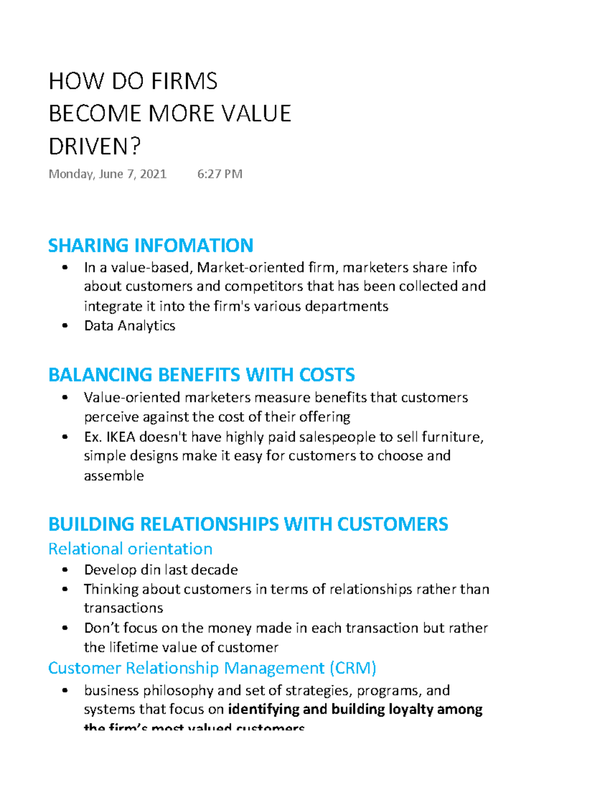 HOW DO Firms Become MORE Value Driven - SHARING INFOMATION In a value ...