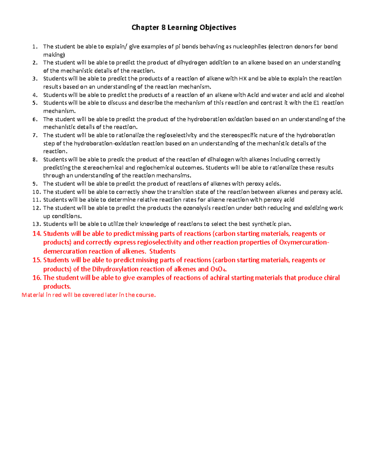 Chapter 8 Learning Objectives: Understanding Reactions of Alkenes - Studocu