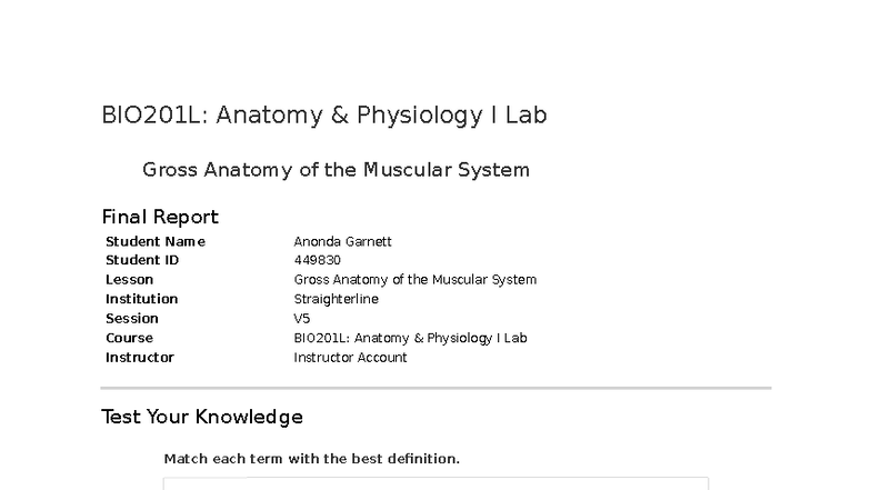 BIO201L: Gross Anatomy of the Muscular System Final Report - Studocu