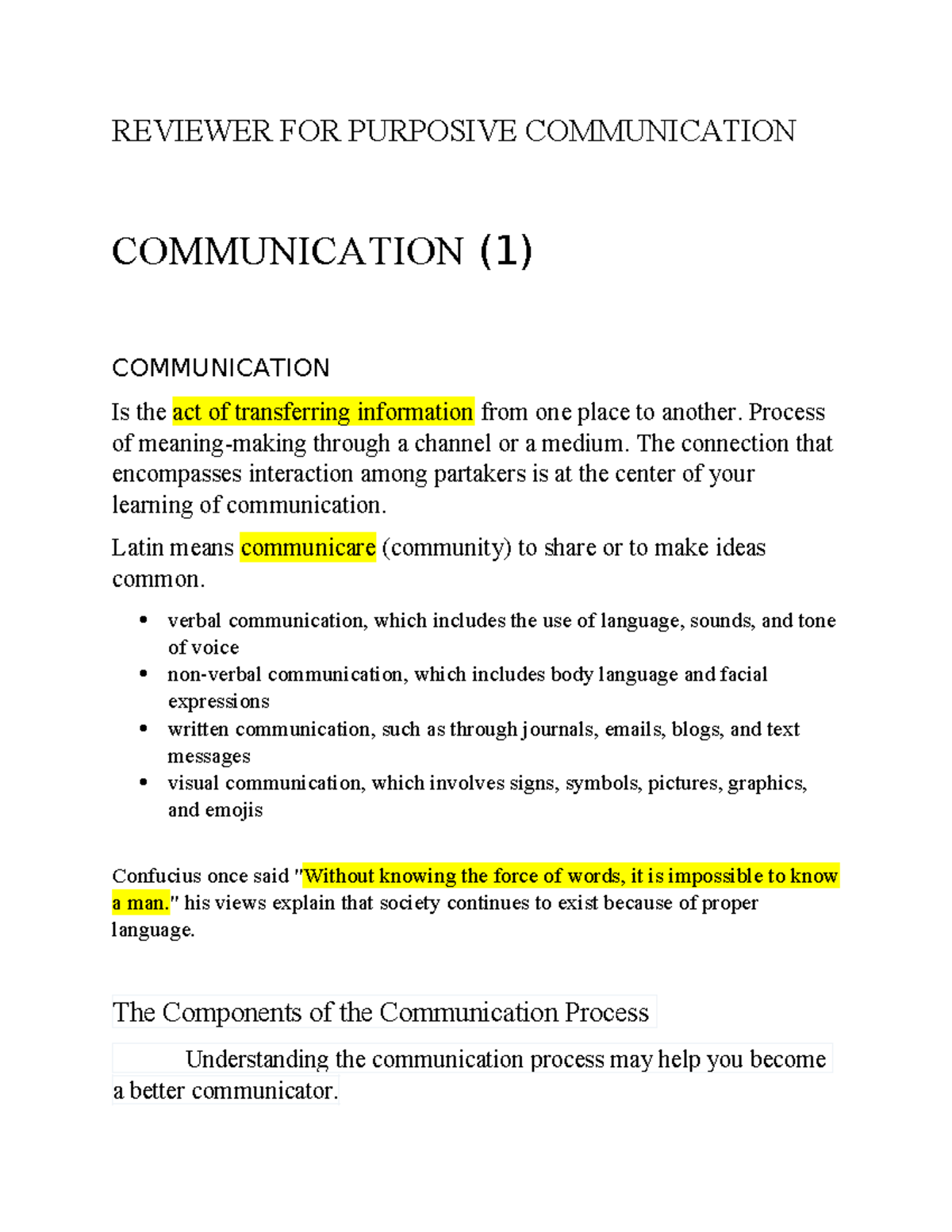 Reviewer - Notes - REVIEWER FOR PURPOSIVE COMMUNICATION COMMUNICATION ...
