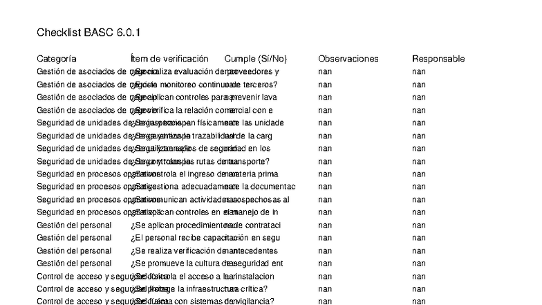 Checklist BASC 6.0.1 - Apoyo para Conocimiento de Norma BASC - Studocu