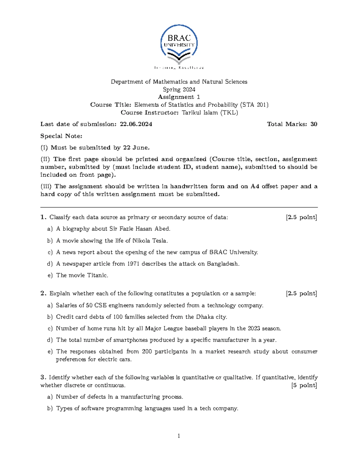 Assignment 2: Elements of Statistics and Probability (STA 201) Analysis ...