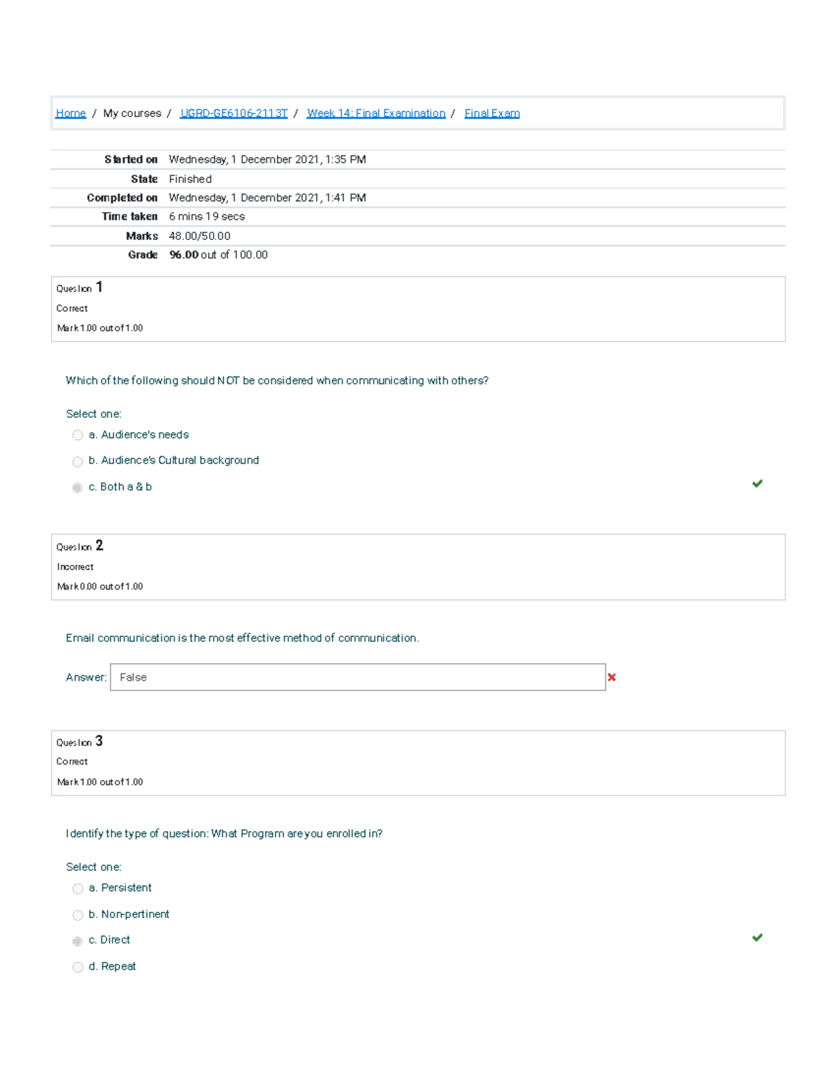 UGRD-GE6106-2113T Purposive Communication Final Exam Results - Studocu
