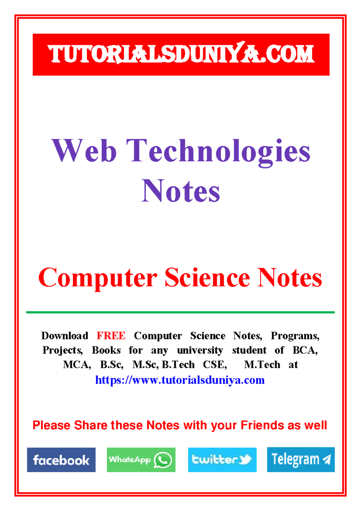 Web Technologies Notes and Resources for BCA, MCA Students - Studocu